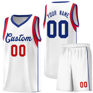 Custom White Royal-Red Sleeve Color Blocking Classic Sets Sports Uniform Basketball Jersey