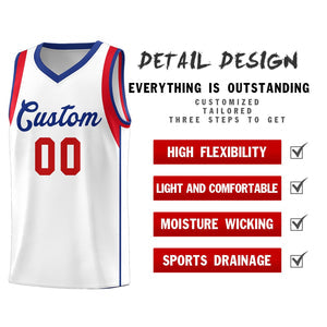 Custom White Royal-Red Sleeve Color Blocking Classic Sets Sports Uniform Basketball Jersey