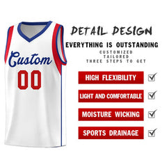 Custom White Royal-Red Sleeve Color Blocking Classic Sets Sports Uniform Basketball Jersey