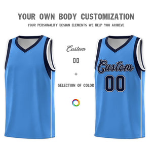Custom Powder Blue Navy-White Sleeve Color Blocking Classic Sets Sports Uniform Basketball Jersey
