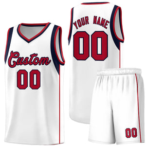 Custom White Navy-Red Sleeve Color Blocking Classic Sets Sports Uniform Basketball Jersey