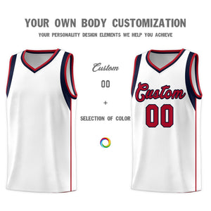 Custom White Navy-Red Sleeve Color Blocking Classic Sets Sports Uniform Basketball Jersey