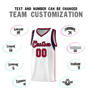 Custom White Navy-Red Sleeve Color Blocking Classic Sets Sports Uniform Basketball Jersey