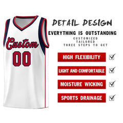 Custom White Navy-Red Sleeve Color Blocking Classic Sets Sports Uniform Basketball Jersey