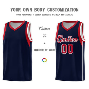Custom Navy Red-White Sleeve Color Blocking Classic Sets Sports Uniform Basketball Jersey
