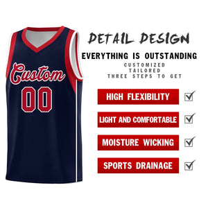 Custom Navy Red-White Sleeve Color Blocking Classic Sets Sports Uniform Basketball Jersey