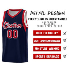 Custom Navy Red-White Sleeve Color Blocking Classic Sets Sports Uniform Basketball Jersey