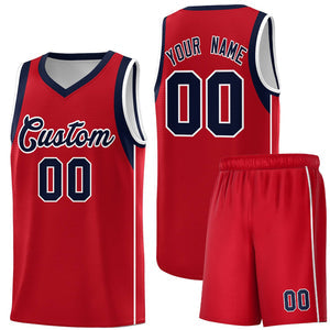 Custom Red Navy-White Sleeve Color Blocking Classic Sets Sports Uniform Basketball Jersey