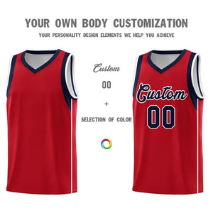 Custom Red Navy-White Sleeve Color Blocking Classic Sets Sports Uniform Basketball Jersey