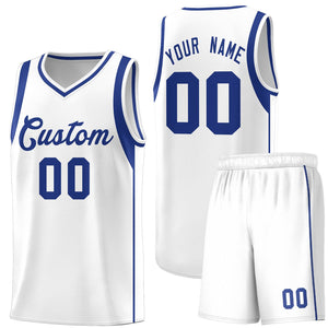 Custom White Royal Sleeve Color Blocking Classic Sets Sports Uniform Basketball Jersey