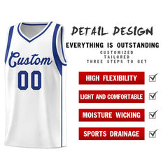 Custom White Royal Sleeve Color Blocking Classic Sets Sports Uniform Basketball Jersey