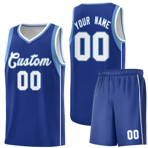 Custom Royal Light Blue-White Sleeve Color Blocking Classic Sets Sports Uniform Basketball Jersey