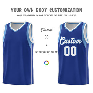 Custom Royal Light Blue-White Sleeve Color Blocking Classic Sets Sports Uniform Basketball Jersey