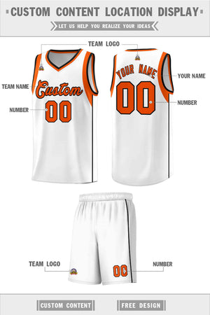 Custom White Orange-Black Sleeve Color Blocking Classic Sets Sports Uniform Basketball Jersey