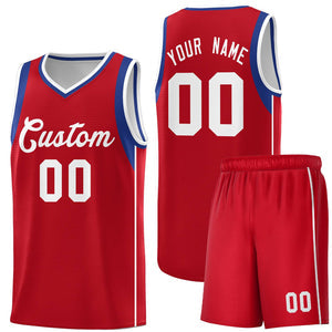 Custom Red Royal-White Sleeve Color Blocking Classic Sets Sports Uniform Basketball Jersey