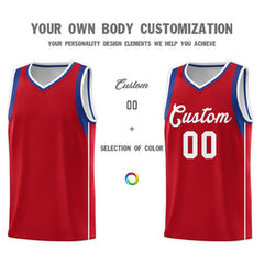 Custom Red Royal-White Sleeve Color Blocking Classic Sets Sports Uniform Basketball Jersey