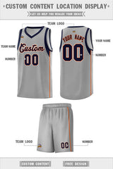 Custom Gray Navy-Orange Sleeve Color Blocking Classic Sets Sports Uniform Basketball Jersey