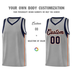 Custom Gray Navy-Orange Sleeve Color Blocking Classic Sets Sports Uniform Basketball Jersey