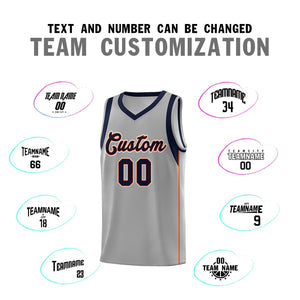 Custom Gray Navy-Orange Sleeve Color Blocking Classic Sets Sports Uniform Basketball Jersey
