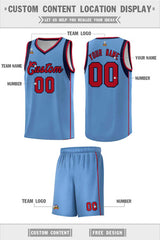 Custom Light Blue Navy-Red Sleeve Color Blocking Classic Sets Sports Uniform Basketball Jersey