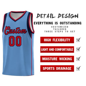 Custom Light Blue Navy-Red Sleeve Color Blocking Classic Sets Sports Uniform Basketball Jersey
