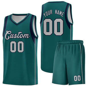 Custom Aqua Gray-Royal Sleeve Color Blocking Classic Sets Sports Uniform Basketball Jersey