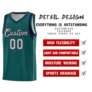 Custom Aqua Gray-Royal Sleeve Color Blocking Classic Sets Sports Uniform Basketball Jersey