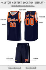 Custom Navy Orange-White Sleeve Color Blocking Classic Sets Sports Uniform Basketball Jersey