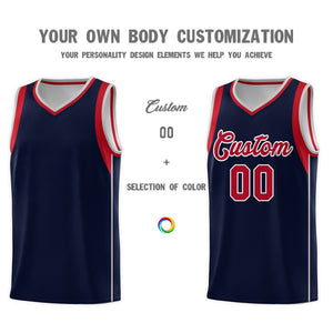 Custom Navy Red-Gray Sleeve Color Blocking Classic Sets Sports Uniform Basketball Jersey