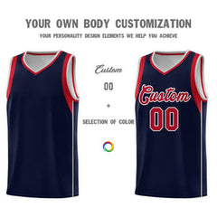 Custom Navy Red-Gray Sleeve Color Blocking Classic Sets Sports Uniform Basketball Jersey
