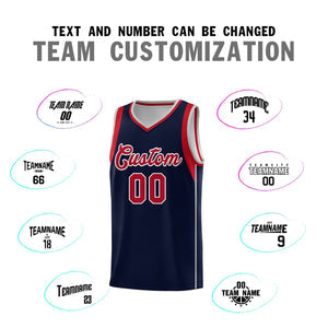 Custom Navy Red-Gray Sleeve Color Blocking Classic Sets Sports Uniform Basketball Jersey