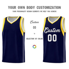 Custom Navy White-Gold Sleeve Color Blocking Classic Sets Sports Uniform Basketball Jersey