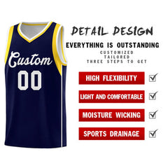 Custom Navy White-Gold Sleeve Color Blocking Classic Sets Sports Uniform Basketball Jersey