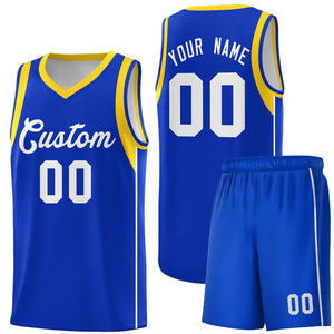 Custom Royal White-Gold Sleeve Color Blocking Classic Sets Sports Uniform Basketball Jersey