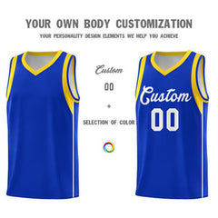 Custom Royal White-Gold Sleeve Color Blocking Classic Sets Sports Uniform Basketball Jersey