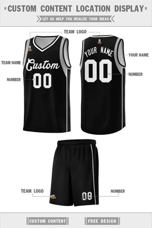 Custom Black White-Gray Sleeve Color Blocking Classic Sets Sports Uniform Basketball Jersey
