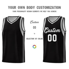 Custom Black White-Gray Sleeve Color Blocking Classic Sets Sports Uniform Basketball Jersey