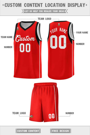 Custom Red White Sleeve Color Blocking Classic Sets Sports Uniform Basketball Jersey