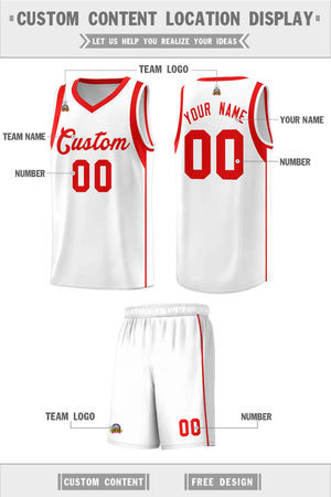 Custom White Red Sleeve Color Blocking Classic Sets Sports Uniform Basketball Jersey