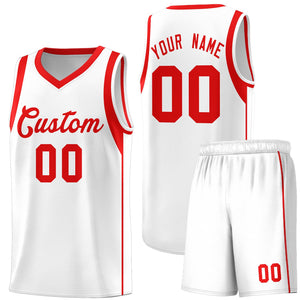 Custom White Red Sleeve Color Blocking Classic Sets Sports Uniform Basketball Jersey