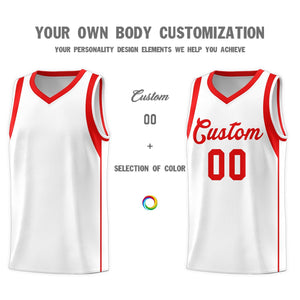 Custom White Red Sleeve Color Blocking Classic Sets Sports Uniform Basketball Jersey