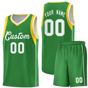 Custom Kelly Green White-Gold Sleeve Color Blocking Classic Sets Sports Uniform Basketball Jersey
