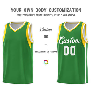 Custom Kelly Green White-Gold Sleeve Color Blocking Classic Sets Sports Uniform Basketball Jersey