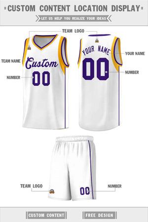 Custom White Purple-Aqua Sleeve Color Blocking Classic Sets Sports Uniform Basketball Jersey