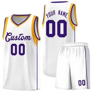 Custom White Purple-Aqua Sleeve Color Blocking Classic Sets Sports Uniform Basketball Jersey