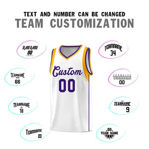 Custom White Purple-Aqua Sleeve Color Blocking Classic Sets Sports Uniform Basketball Jersey