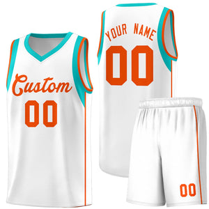 Custom White Orange Sleeve Color Blocking Classic Sets Sports Uniform Basketball Jersey