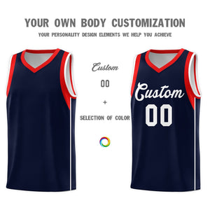Custom Navy White-Red Sleeve Color Blocking Classic Sets Sports Uniform Basketball Jersey