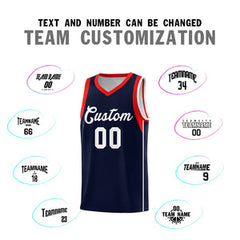 Custom Navy White-Red Sleeve Color Blocking Classic Sets Sports Uniform Basketball Jersey