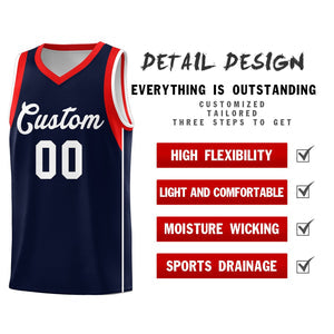 Custom Navy White-Red Sleeve Color Blocking Classic Sets Sports Uniform Basketball Jersey
